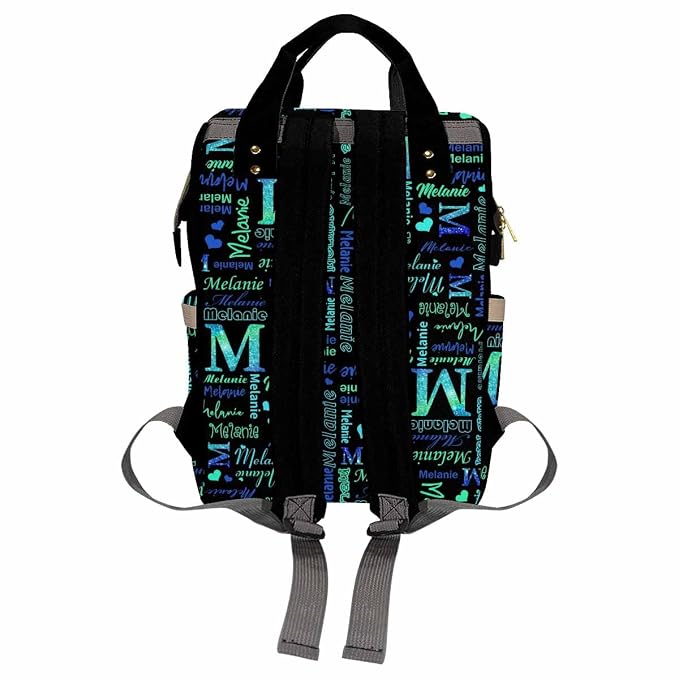 InterestPrint Custom Name Diaper Bag Personalized Black Blue Green Glitter Logo Text Nappy Bags Customized Signature Diapering Bag Backpack Casual Daypack Travel Shoulder Bag for Hiking Camping Work