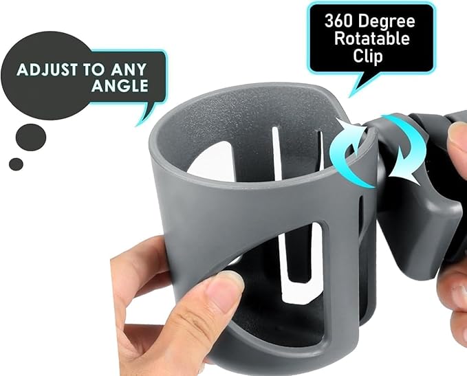 New Cup Holder Compatible with Cybex Stroller. A Solid Super Secure Fit. 360 Degrees. Anti-Shake Spill Resistant. (Gray)