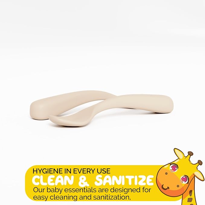 Silicone Baby Feeding Set with suction bowls for baby baby utensils 6-12 months in Beige color - (3 Piece Set) made with Baby Safe Silicone bowls for baby