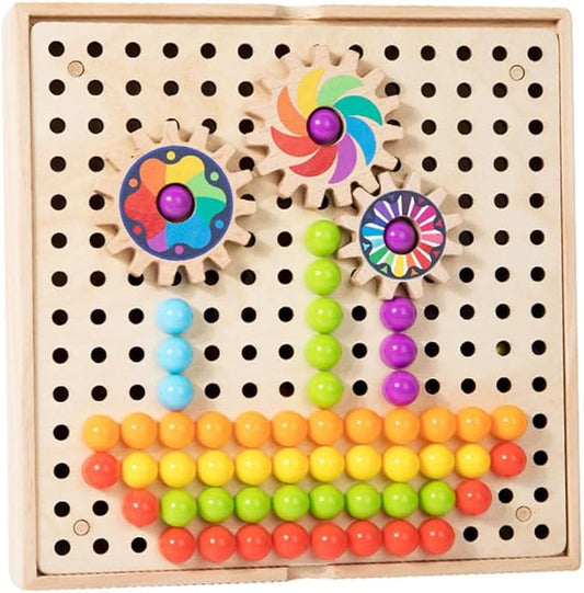 Wooden Pegboard Mosaic Puzzle, Kids Colorful Mushroom Nails Gear Combination Toy