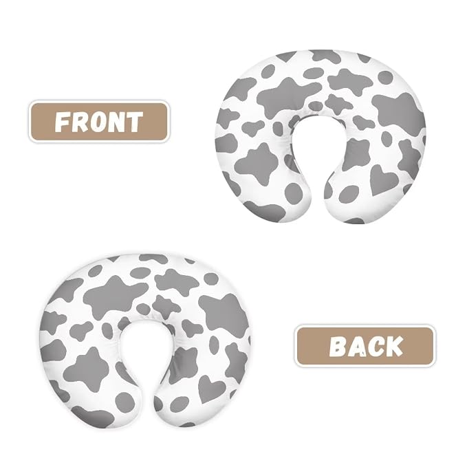Grey Cow Print Nursing Pillow Slipcover Case Machine Washable Cozy Feeding Pillow Case for Boy & Girl Newborn Nursing Pillow Support Cover for New Parents