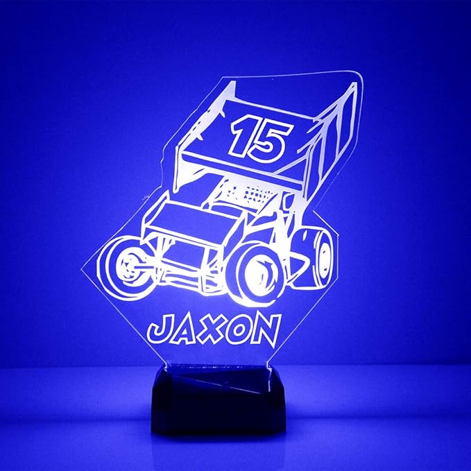 Sprint Car Custom LED Sign Night Light Lamp with Remote - Personalized Name or Image Display, Clear Acrylic Light Up Home Decor, 16 Colors & 4 Modes - Made in the USA