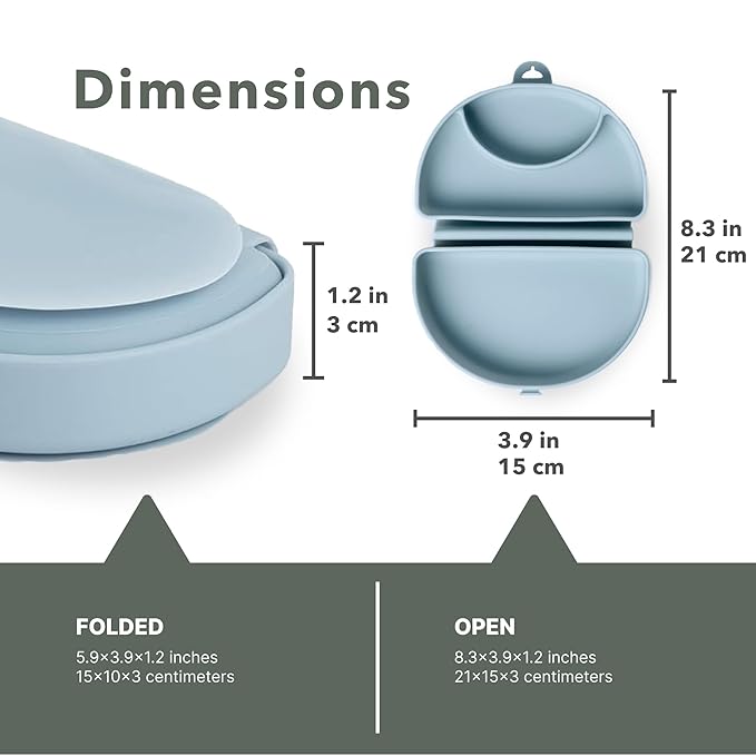 Miniware Fold & Scoop Baby Feeding Set - Silicone Travel Baby Plate With Suction & Baby Spoon - Compact, Portable, Dishwasher-Safe, Suction Base for Mess-Free Eating (Aquamarine and Aqua)