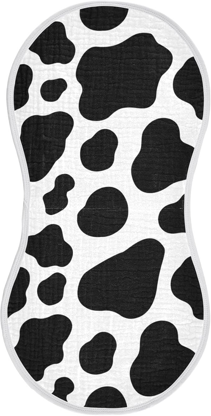 Muslin Baby Burp Cloths Set of 1, Soft Cow Print Absorbent Muslin Washcloths, Bibs, Face Towel for Newborn Boys Girls, 22 x 11 Inch