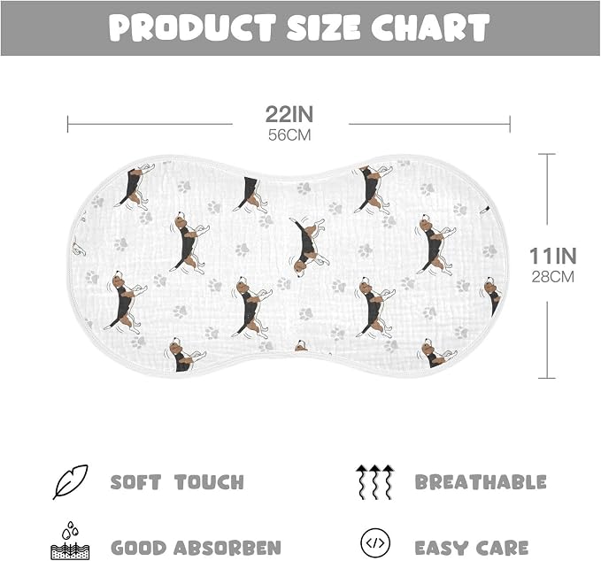 1 Pack Muslin Burp Cloths Beagle Paw Print White Cotton Baby Burp Cloths Extra Absorbent and Soft Thick Burping Cloth for Newborn Boys Girls 22x11 Inch