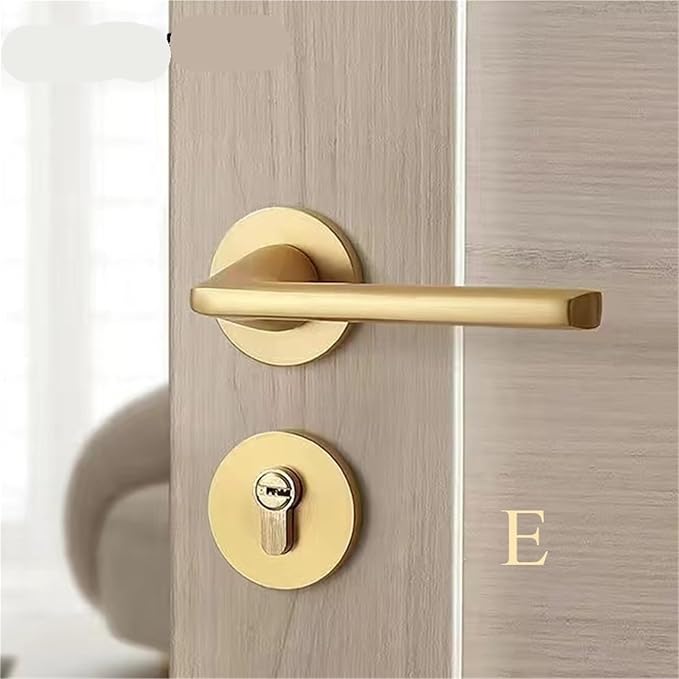Indoor Golden Door Handle Set Simple Aluminum Alloy Magnetic Door Lock Bedroom Wooden Door Mute Door Handle 1Pcs(E-Style)
