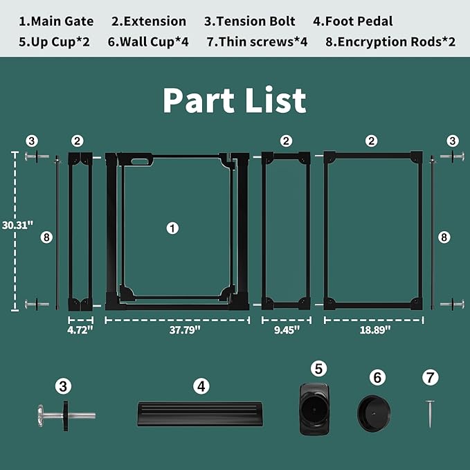 AiWMGL Clear Baby Gate for Stairs,57.87-66.14" Wide, Auto Close Acrylic Pet Gate, Pressure Mounted Clear Dog gate for Doorways, Safety Baby Gate, Indoor, Hallway, Kitchen,Black