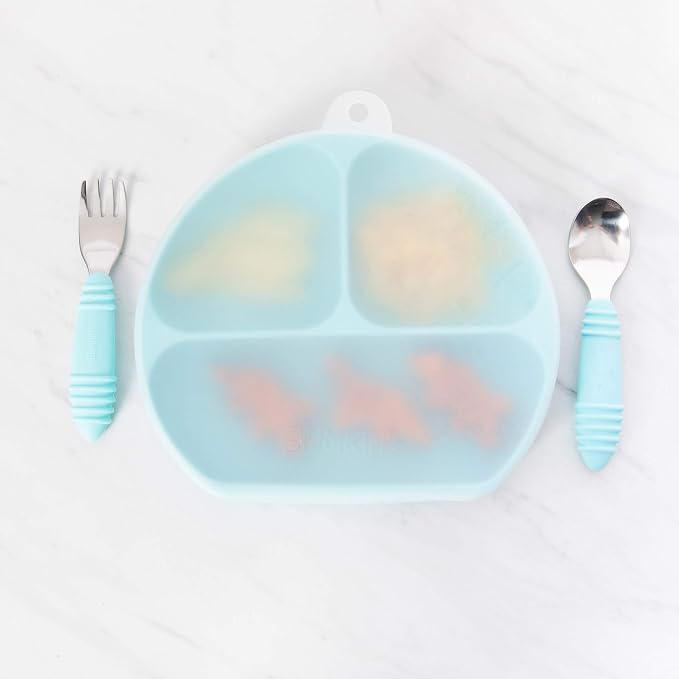 Bumkins Toddler and Baby Suction Plate, Divided Grip Dish Cover for Babies and Kids, Baby Led Weaning, Feeding Supplies, Store and Label Leftovers, Food Prep Portions, Fits Dish and Plate