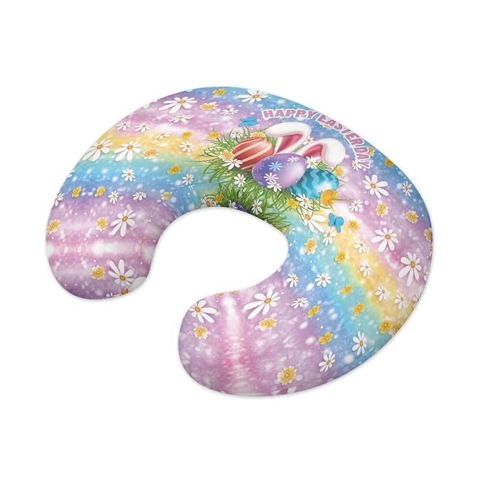 Easter Rabbit Eggs Nursing Pillow Support Cover Washable Skin-Friendly Fabric Baby Nursing Pillow Support Cover for Feeding Pillows, Home Nursery Room Easter Decor