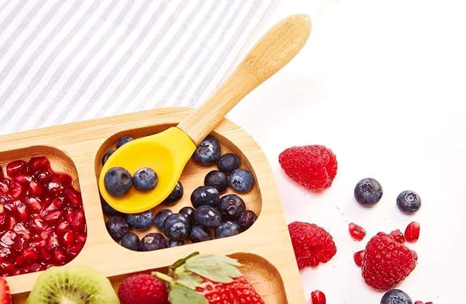 Baby Toddler Stay Put Dish, Kids Suction Plate, Bamboo Cute Tableware