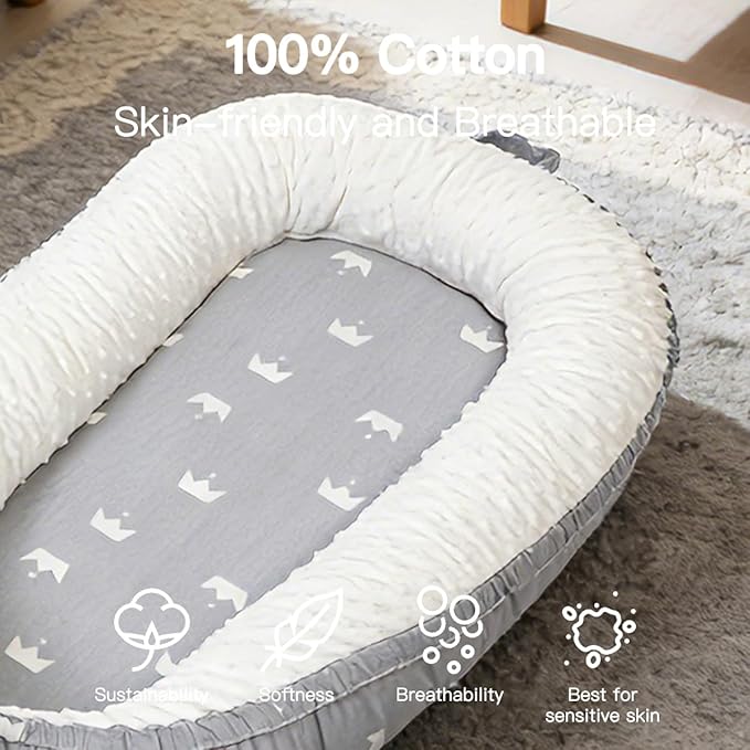 Infant Support Cushion-Breathable and Soft Organic 100% Cotton, Portable Tummy Time Mat with Removable Support Cushion Cover, Floor Baby Support Cushion for Newborn, Supervised Use - Mami Elk