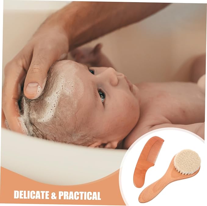 Kisangel 5sets Newborn Hair Brush and Wooden Comb Ergonomic Brush for Gentle Scalp Massage Care Set