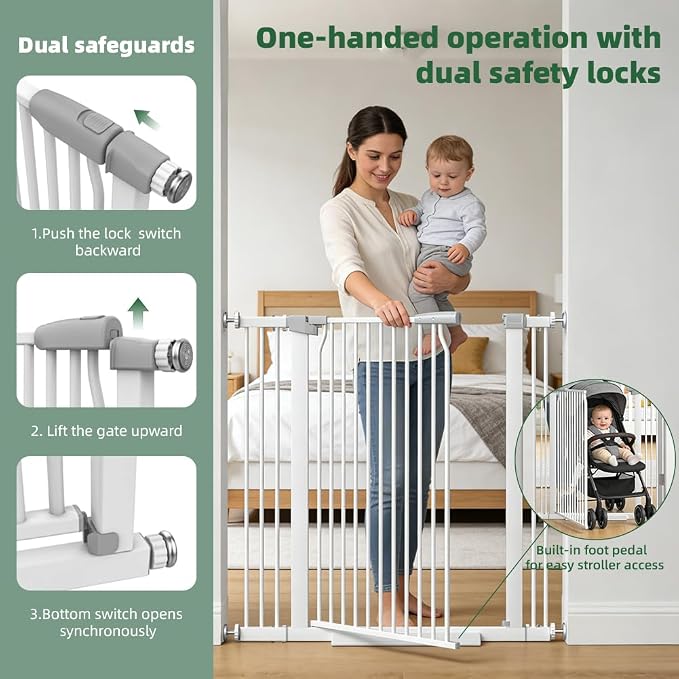 40.55" Tall Wide Baby Gate for Doorways Stairs, 71.2"-76.7" Extra Tall Dog Pet Gates for Large Opening, High Child Kid Safety Door No Drill, Auto Close Cat Proof Hallway Kitchen Indoor House, White
