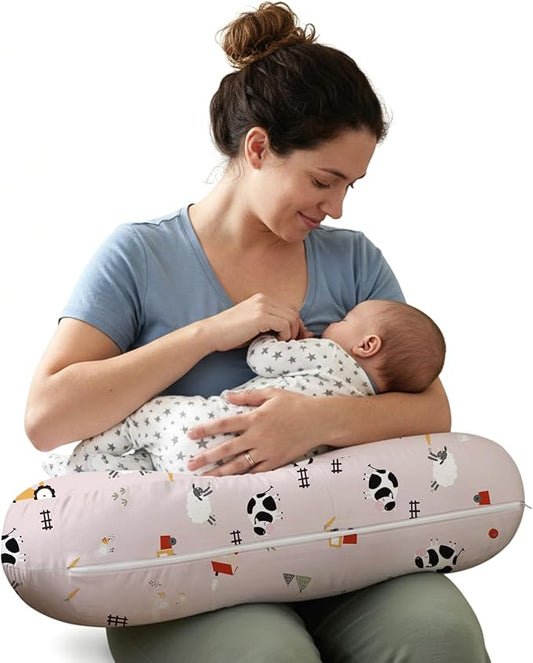 Little Grape Land Ergonomic Nursing Pillow,New Breastfeeding Pillows Support for Mom and Baby,Breathable and Soft with Cute Washable Cover, Multi-Use Feeding Pillow for 0–12 Months, Pink Ranch