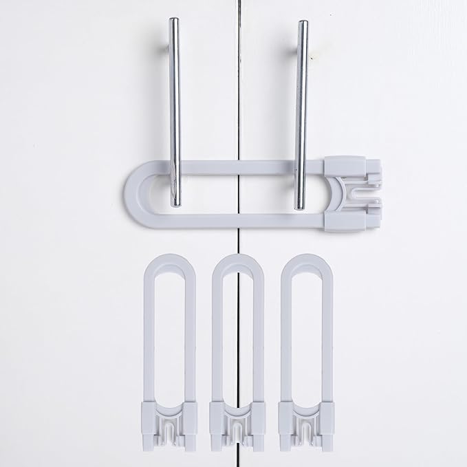 Sliding Cabinet Locks Baby Proofing ??Adjustable Child Safety Latches for Knobs & Handles ??4 Pack ??No Adhesive Drilling or Tools - Gray