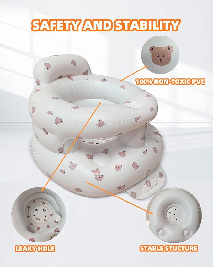 AGITVPS Upgrade Inflatable Baby Seat with Tray for Babies 3-36 Months, Built in Air Pump Bumbo Seat with Tray, Baby Chair Sit Me up Floor Seat for Baby, Learning to Sit&Feeding (Surround-Bear)