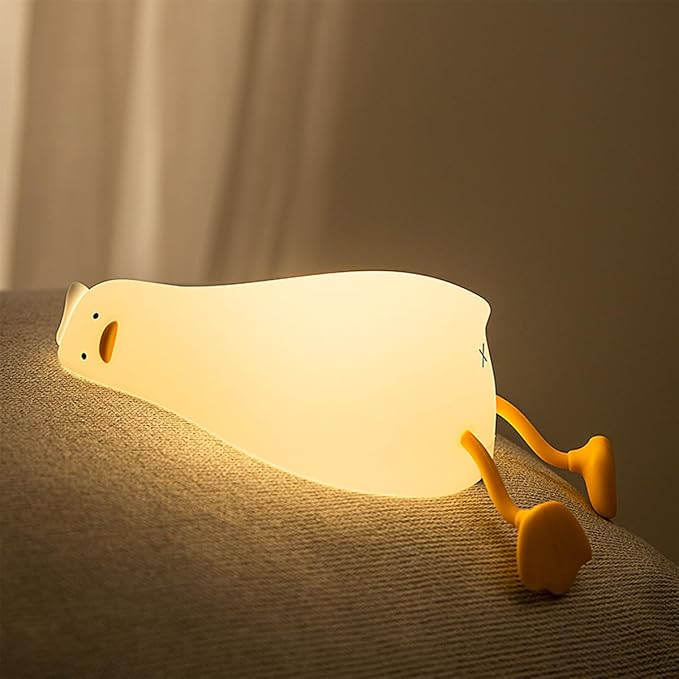 Lying Flat Duck Night Light,LED Squishy Silicone Nursery Nightlight,3 Level Dimmable Nursery Nightlight,Toddler Baby Night Light Christmas gifts for Kids,Nursery Touch Kawaii Lamp Room/House Décor