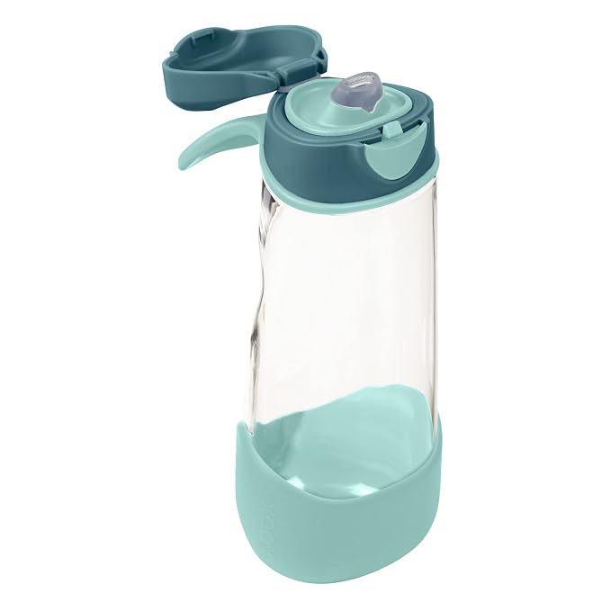 b.box 20oz Sport Spout Kids Water Bottle for School, Sports, Daycare - No-Straw Design for Easy Cleaning - Leakproof - Ergonomic Triangle Grip - Dishwasher Safe, BPA Free, PFAS Free - Emerald Forest