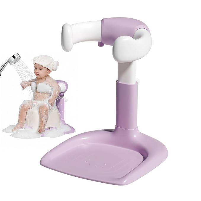 Baby Bath Stand, Foldable Standing Bathtub for Baby, Shower Stand and Bath Support for Infants and Toddlers (6??6 Months), Non-Slip Adjustable Baby Standing Support (Purple)