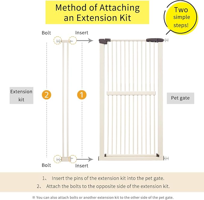 Lumizone Extra Tall Pet Gate 55.12" High Pressure Mounted 4.13" Wide Extension kit 1.37" Gap (Cream White, 55.12" H x 4.13" W, Extension)