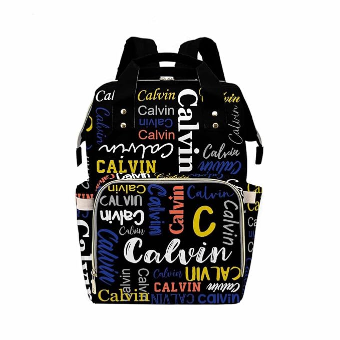 InterestPrint Custom Backpack with Name, Personalized Black Funny Font Diaper Bag Customized Shoulder Bag Nursing Bags Casual Daypack Bag for Mom Sister Shopping Present