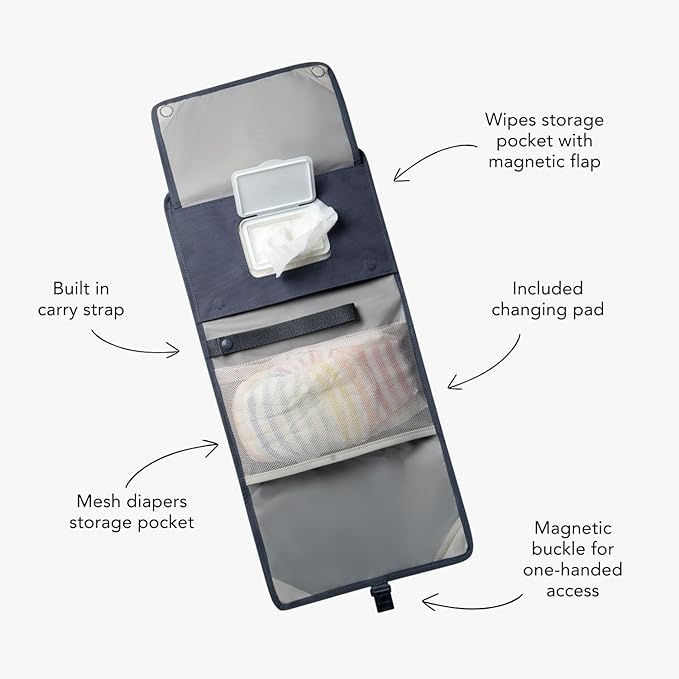 Huhu Baby Changing Wallet ??Compact, Portable Diaper Changing Pad for Travel ??Easy to Clean, Foldable Changing Mat ??Must Have Diaper Bag Accessory for New Parents (Dusky Blue)