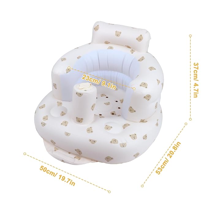 EKEPE Baby Inflatable Seat with Suction Cups for Babies 3 Months & Up, Baby Floor Seats for Sitting Up with Built in Air Pump, Blow Up Baby Chair for Infants - Bear Head