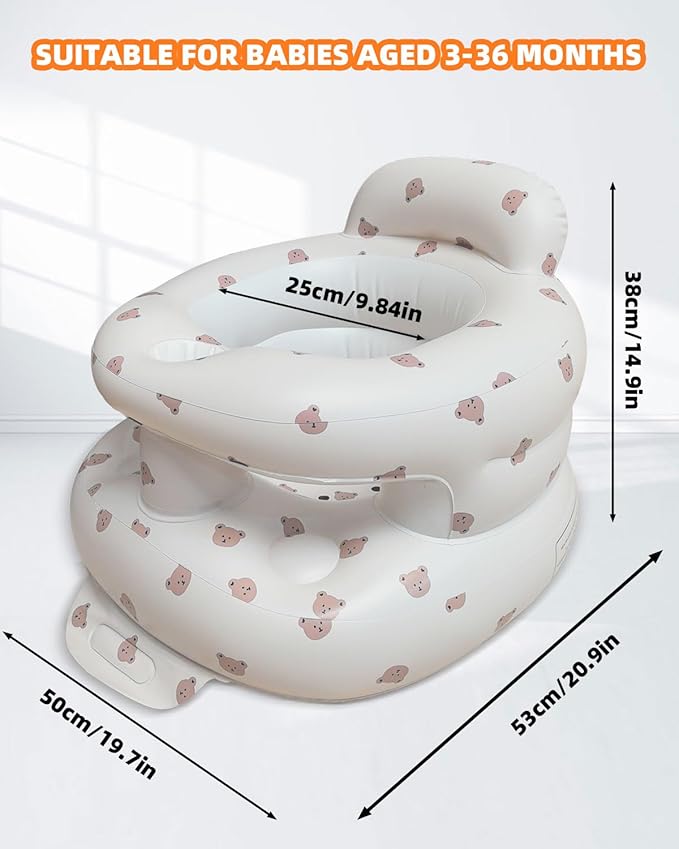 AGITVPS Upgrade Inflatable Baby Seat with Tray for Babies 3-36 Months, Built in Air Pump Bumbo Seat with Tray, Baby Chair Sit Me up Floor Seat for Baby, Learning to Sit&Feeding (Surround-Bear)
