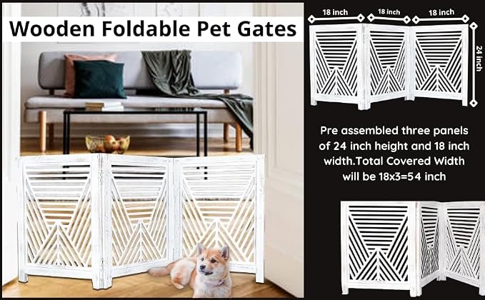 Lightnpro Rustic Wooden Pet Barrier – Portable Freestanding Dog Gate, Foldable Indoor Safety Fence for Small Pets, Decorative Room Divider for Stairs, Doorways & Hallways – 24x54 Inch Antique Finish