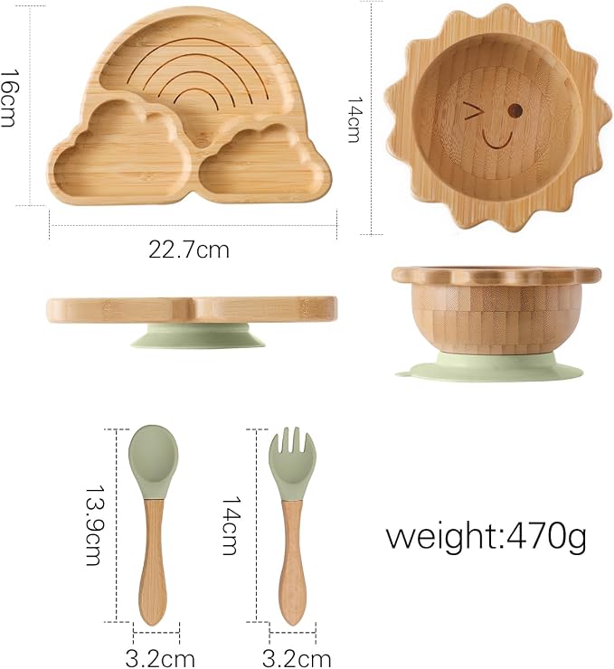 let's make Bamboo Suction Plates Bowls Set for Baby Toddler Divided Platter Food bowl with Silicone Fork & Spoon All-Natural Baby Feeding Set for Baby-Led Weaning, Non-Slip Design