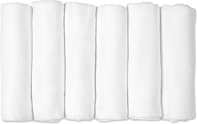 GLLQUEN BABY Receiving Blanket Boy Cotton Muslin Swaddle Blankets Girl Newborn Squares Breathable & Soft Thin Baby Blankets Cloths Double Absorbent Infant Swaddling Wrap - 6 Pack (White)