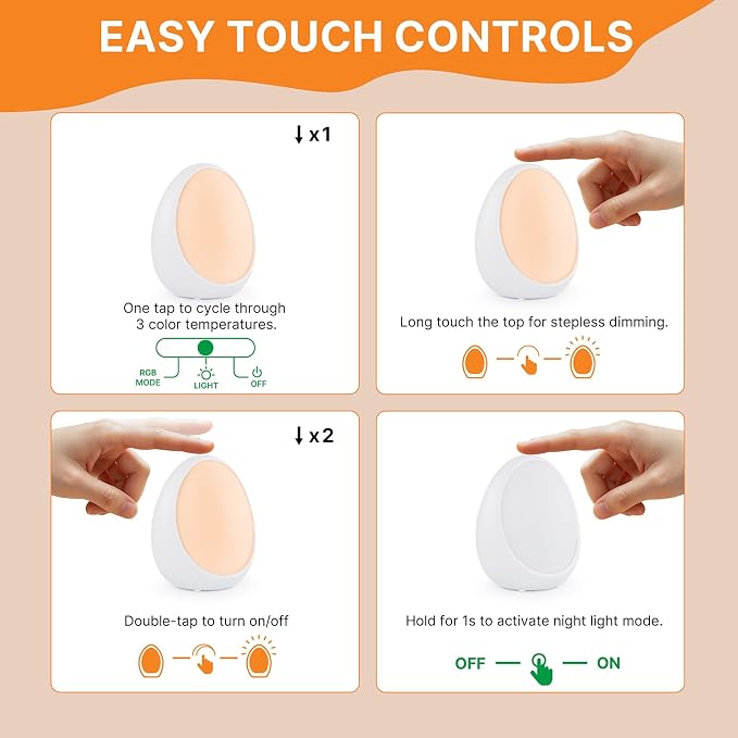 Gelielim Baby Egg Night Light, Nursery Night Light for Kids, 8 Colors Changing Mode, BPA Free Silicone Rechargeable Night Lamp for Breastfeeding, Stepless Dimming, Eye Caring, 1h Timer & Touch Control
