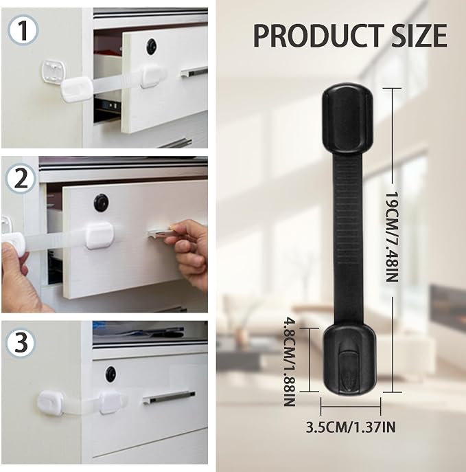 Baby Safety Cabinet Locks, 6 Packs Adjustable Childproof Straps with Adhesive for Dresser Drawer Cupboard Doors Closet Oven Refrigerator Fridge