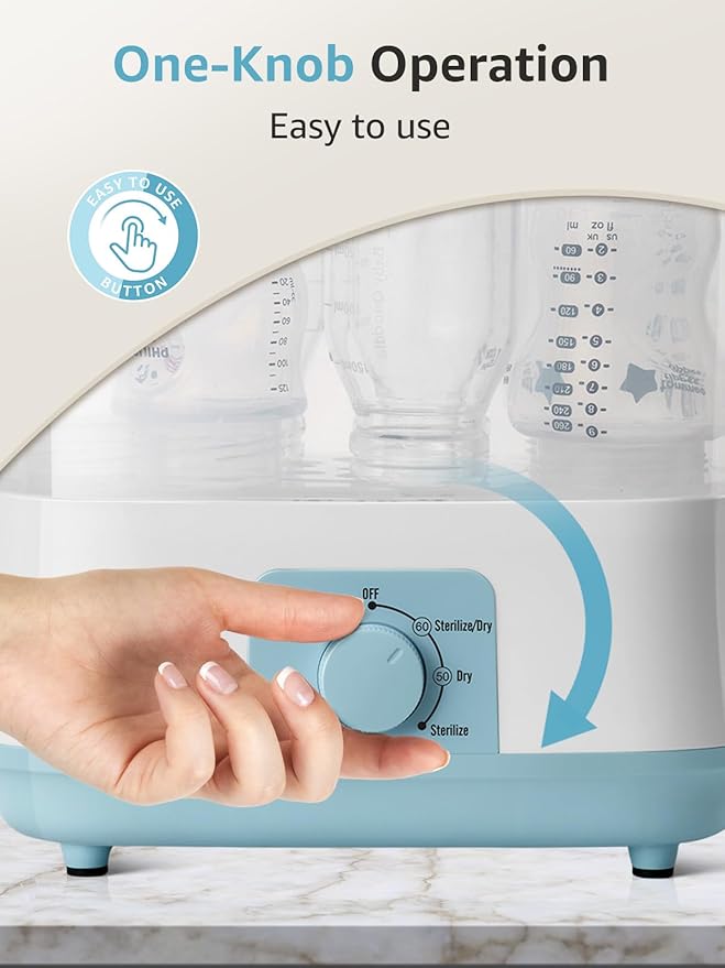 Grownsy Adjustable 4 in 1 Large Bottle Sterilizer and Dryer, 8 Bottles Capacity,Electric Steam Baby Bottle Sterilizer, Sanitizer for Baby Bottles & Pacifiers, Breast Pump Parts Blue