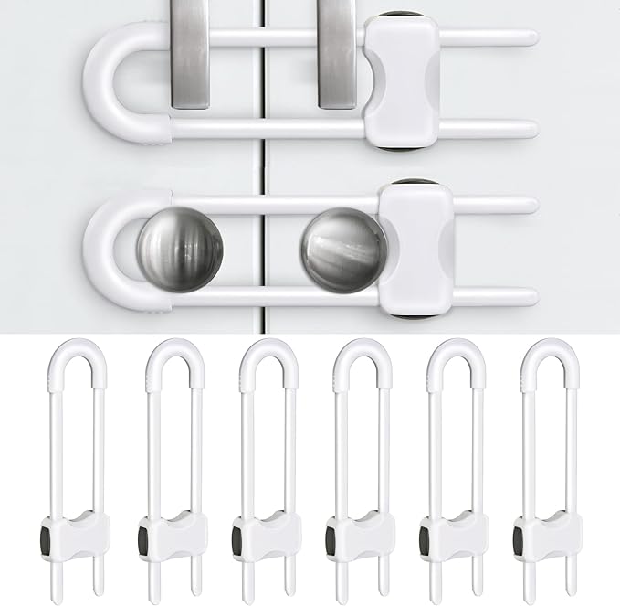 Baby Proofing Cabinets,Cabinet Locks for Babies,U-Shaped Child Locks for Cabinets, Child Proof Cabinet Latches,Child Safety Cabinet Locks with Adjustable by SPISPI (Pack of 6)