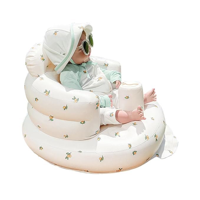 Inflatable Baby Chair, AirSwim Baby Inflatable Seat for Babies 3 Months and Up Summer Inflatable Baby Seat for Sitting Up, Blow Up Baby Floor Seat with Built in Air Pump, Orange