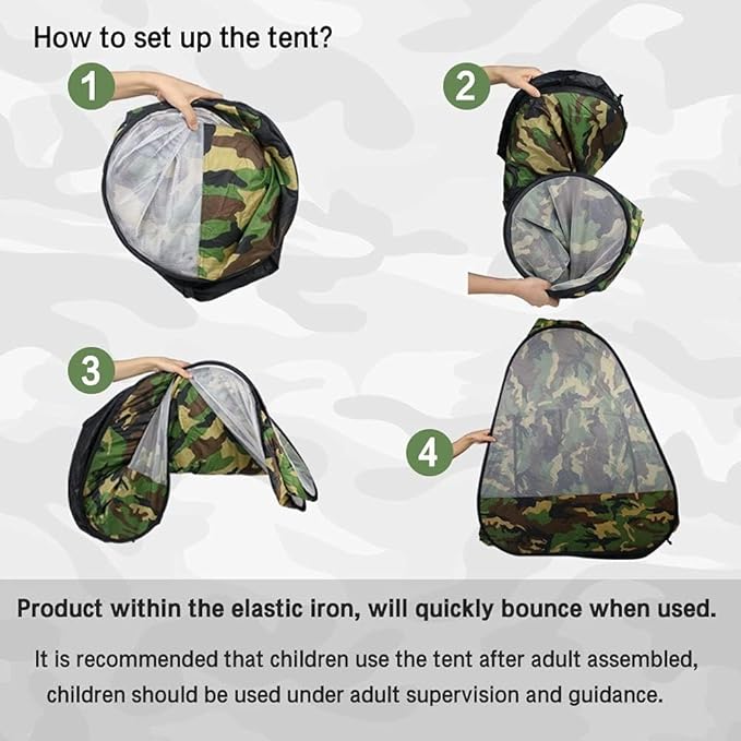 Military Pop Up Play Tent - Collapsible Army Indoor Outdoor Camouflage Playhouse Hunting Toy for Kids