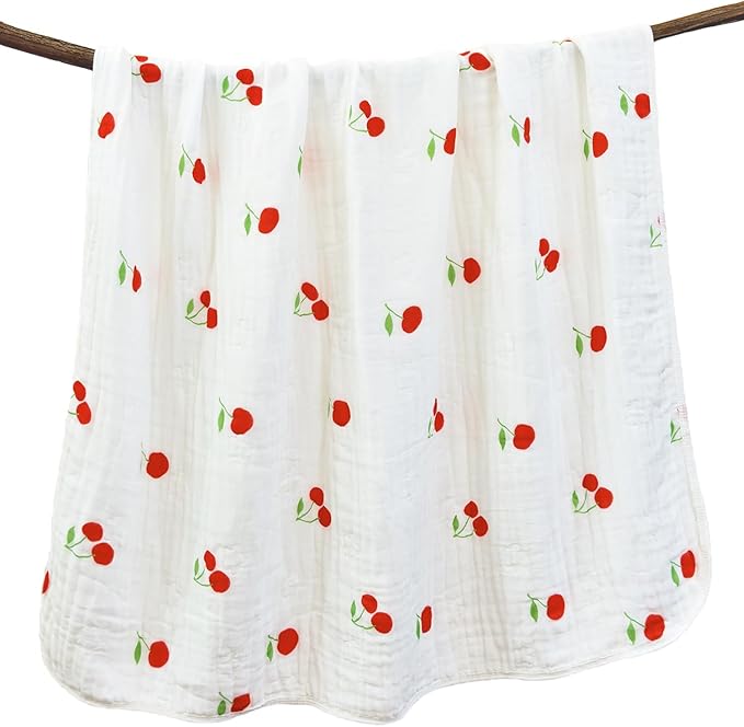 Ultra Soft 6-Layer 100% Cotton Muslin Baby Blanket 43"x43" Breathable Lightweight Swaddle Blankets for Boys and Girls Infant Toddlers Babies Newborn Birthday Gifts Cherry