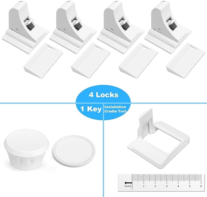 AILUOQI Baby Proofing Magnetic Cabinet Locks (4 Pack) Cupboard Drawers Latches Magnet Locks for Cabinets (1 Key)