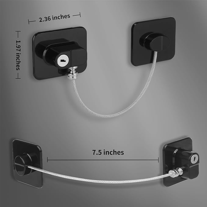 Fridge Lock with Key, Safety Lock for Refrigerator, Cabinet, Drawer, Window – Easy to Install, No Drilling(4 Pack, Rectangle Black)