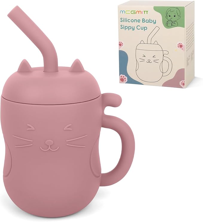 MCGMITT Silicone Baby Straw Cup, 5oz Leak Proof Sippy Cup for Infants Kids 6 12 18 Months, BPA Free Non Toxic Toddlers Training Cup with Handle, Soft Chew-Resistant Straw, Microwave & Dishwasher Safe