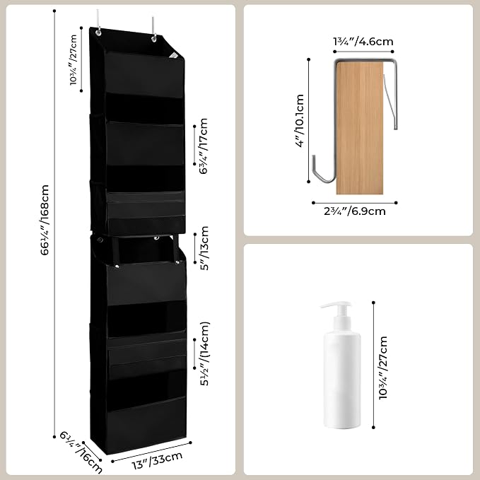 GRANNY SAYS Back of Door Organizer, 6-Shelf Detachable Over the Door Baby Organizer with 8 Pockets, Anti Tilt 40lb Large Capacity Hanging Diaper Storage for Nursery, Bedroom, Kids Room, Black