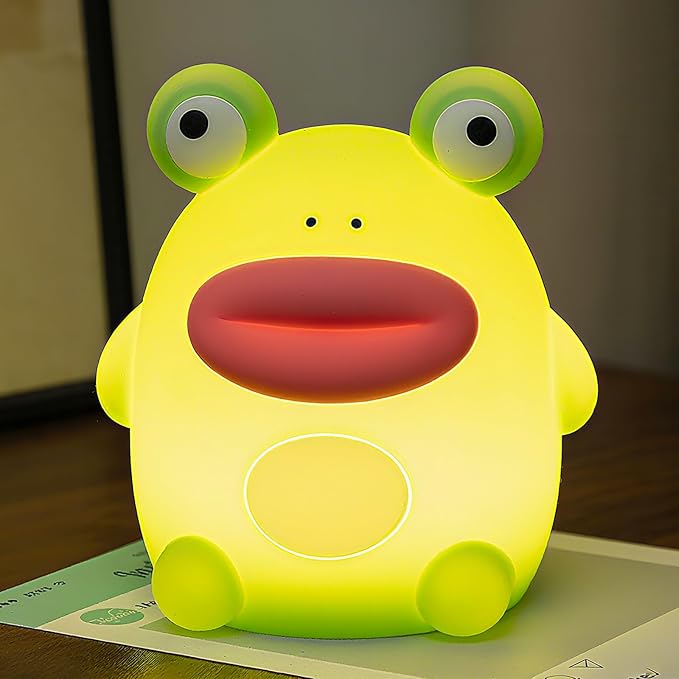 AVEKI Frog Night Light, Cute Big Mouth Frog Lamp Gifts for Boys and Girls, Rechargeable Touch Nursery Night Light for Baby Toddler, Portable Cordless Silicone Animal Lamp for Bedroom Table Desk