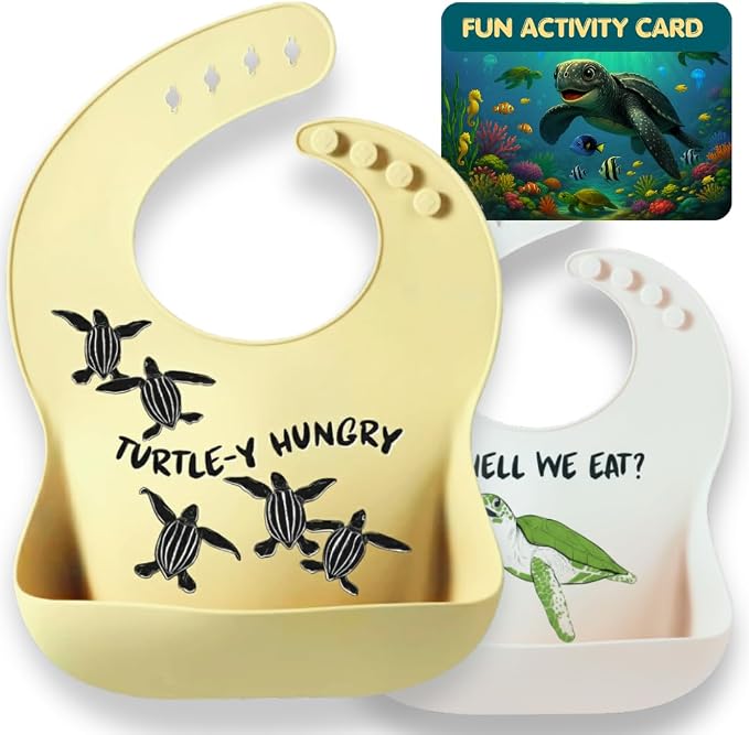 Animal Silicone Bibs for Babies - 2 Pack Sea Life Bibs for Boys and Girls - Easy to Clean Adjustable