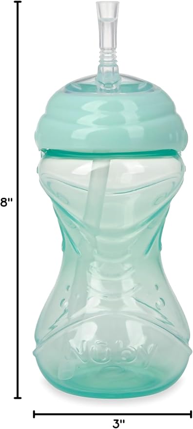Nuby 3 Piece No-Spill Easy Grip Cup with Flex Straw, Clik It Lock Feature, Neutral, 10 Ounce