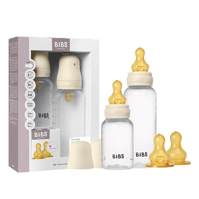 BIBS Baby Bottle Grow & Flow Starter Kit Natural Rubber Latex - Anti-Colic, BPA-Free, Round Nipple, Slow/Medium/Fast Flow, Lightweight & Easy to Clean, Suitable for Newborns 0+ Years - Ivory
