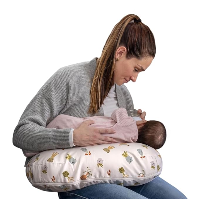 Boppy Nursing Pillow - Firm, Ergonomic U-Shaped Bottle and Breastfeeding Pillow with High Lift for Comfort and Support, Spacious Surface - Tan Happy Houseplants
