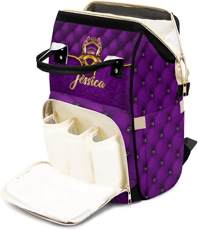 Custom Diaper Bag with Name Personalized Multifunctional Mommy Backpack for Shoulders Outdoor Backpack for Newborn Baby Crown-Thermal Pockets Nursing Bags