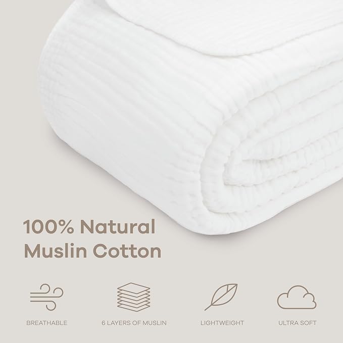 Comfy Cubs Muslin Blanket for Adults King 108" x 90" - 6 Layer Soft, Breathable & Lightweight Muslin Adult Blanket - Machine Washable & Designed in The US Bedding for All Seasons - White