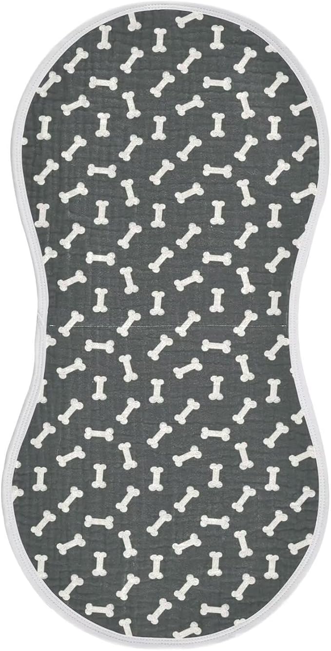 Dog Bone Themed Baby Muslin Burp Cloths Set of 1 Black and White Muslin Washcloths Doodle Food Bones Milk Spit Up Rags Newborn Towel Burp Cloth Bib for Unisex Boys and Girls, 22 x 11 Inch
